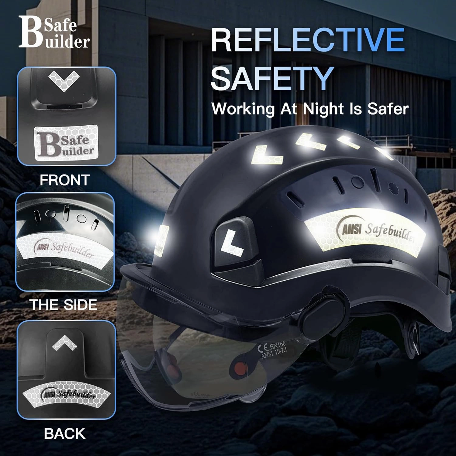 Construction Safety Helmet with Build-in Visor ABS Hard Hat with Visor Adjustable Ventilation Hardhats Work Head Protection ANSI/ISEA Z89.1