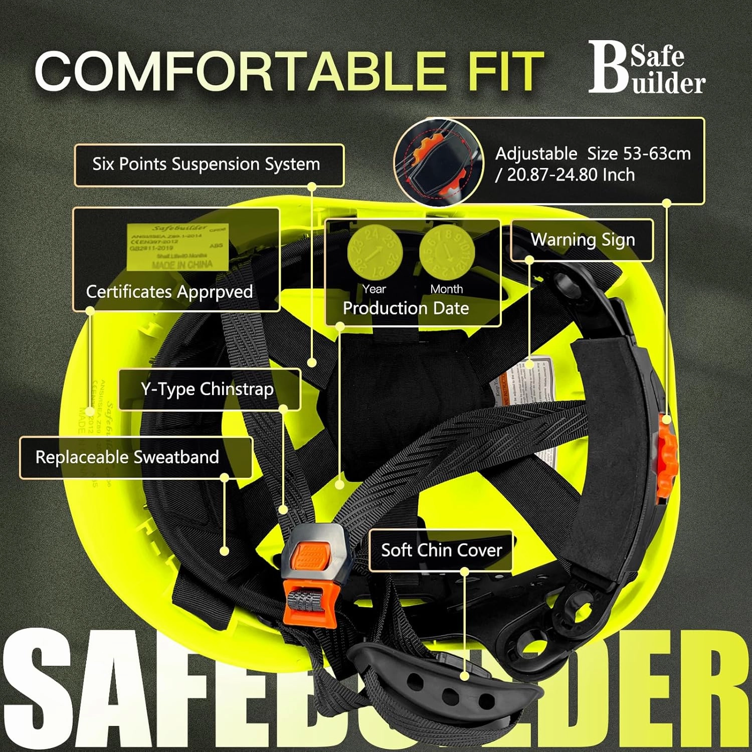 Construction Safety Helmet with Build-in Visor ABS Hard Hat with Visor Adjustable Ventilation Hardhats Work Head Protection ANSI/ISEA Z89.1