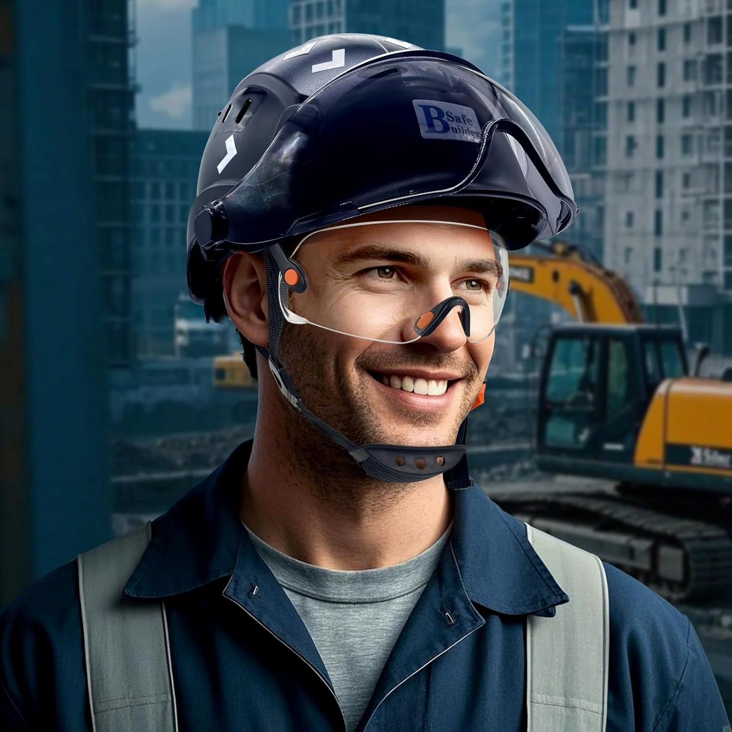 Construction Safety Helmet with Build-in Visor ABS Hard Hat with Visor Adjustable Ventilation Hardhats Work Head Protection ANSI/ISEA Z89.1