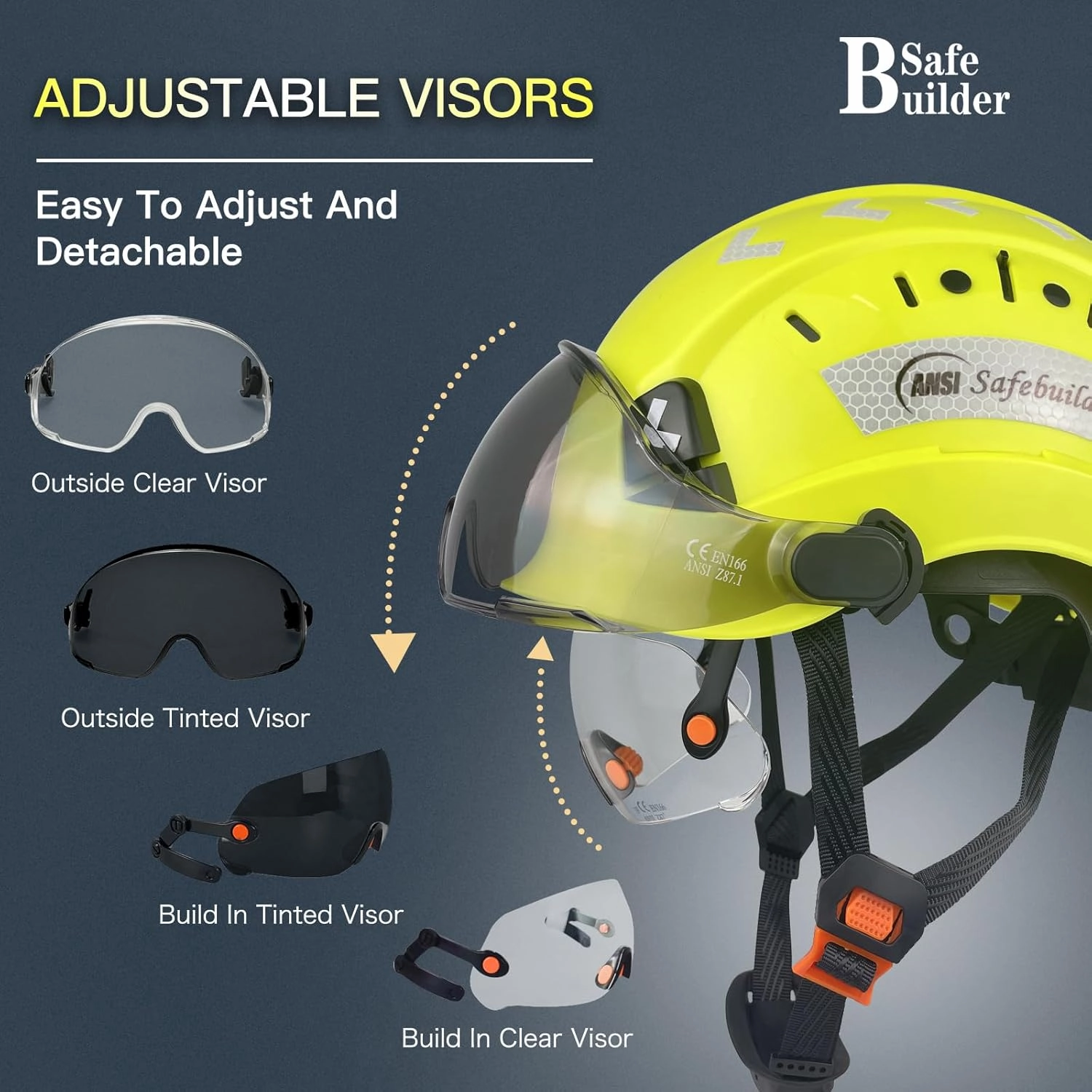 Construction Safety Helmet with Build-in Visor ABS Hard Hat with Visor Adjustable Ventilation Hardhats Work Head Protection ANSI/ISEA Z89.1