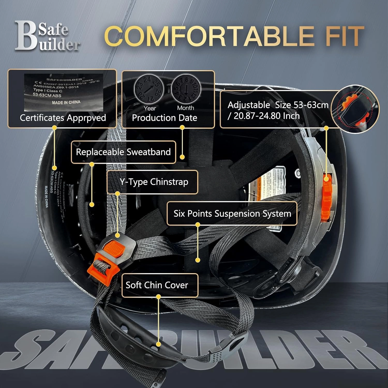 Construction Safety Helmet with Build-in Visor ABS Hard Hat with Visor Adjustable Ventilation Hardhats Work Head Protection ANSI/ISEA Z89.1