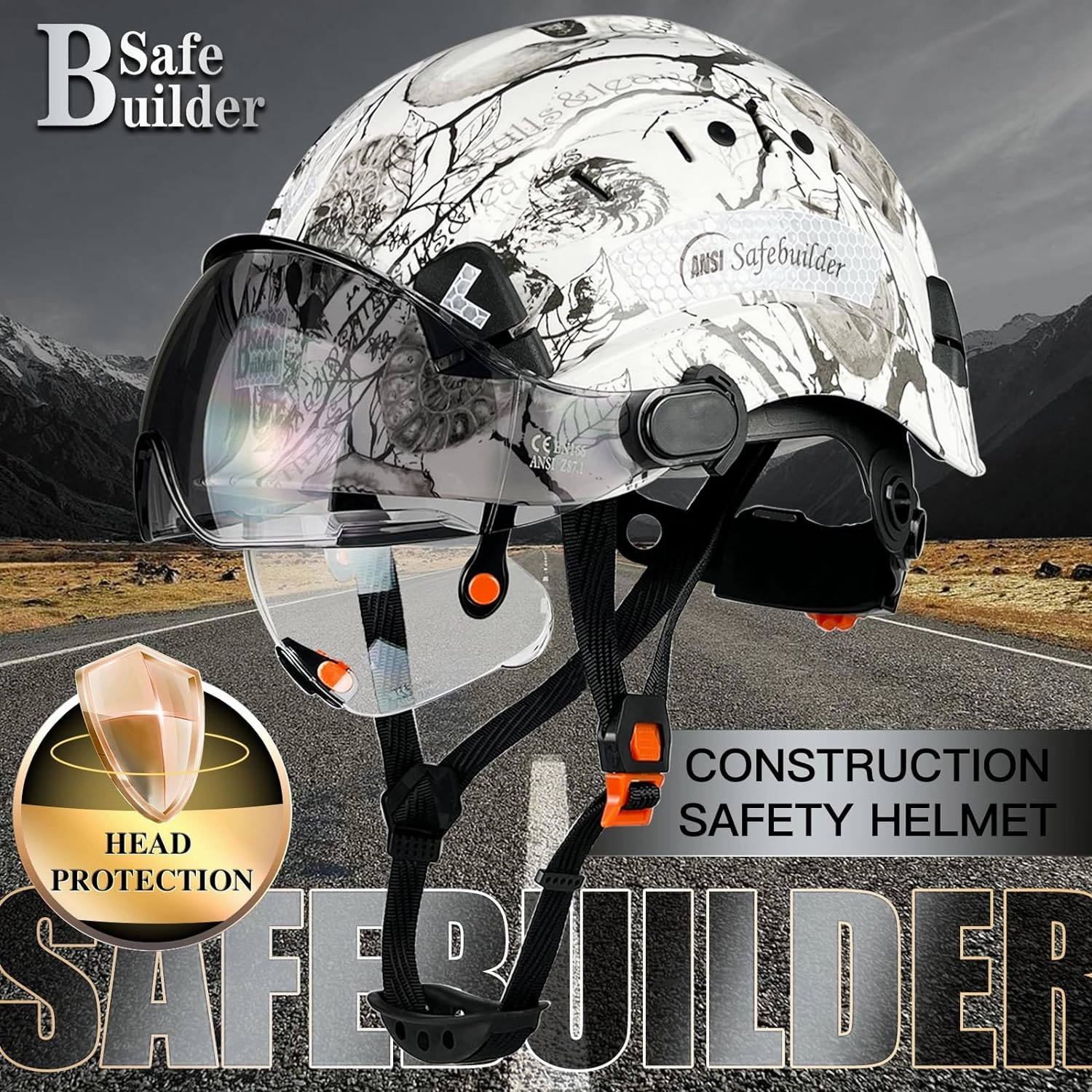 Construction Safety Helmet with Build-in Visor ABS Hard Hat with Visor Adjustable Ventilation Hardhats Work Head Protection ANSI/ISEA Z89.1