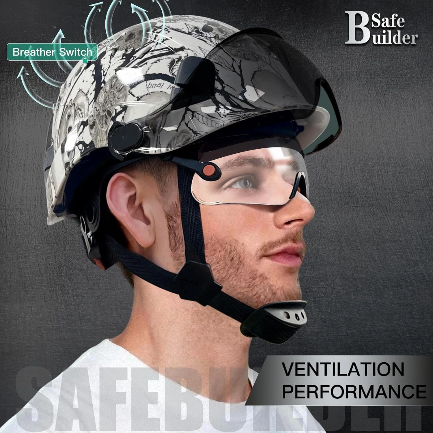Construction Safety Helmet with Build-in Visor ABS Hard Hat with Visor Adjustable Ventilation Hardhats Work Head Protection ANSI/ISEA Z89.1