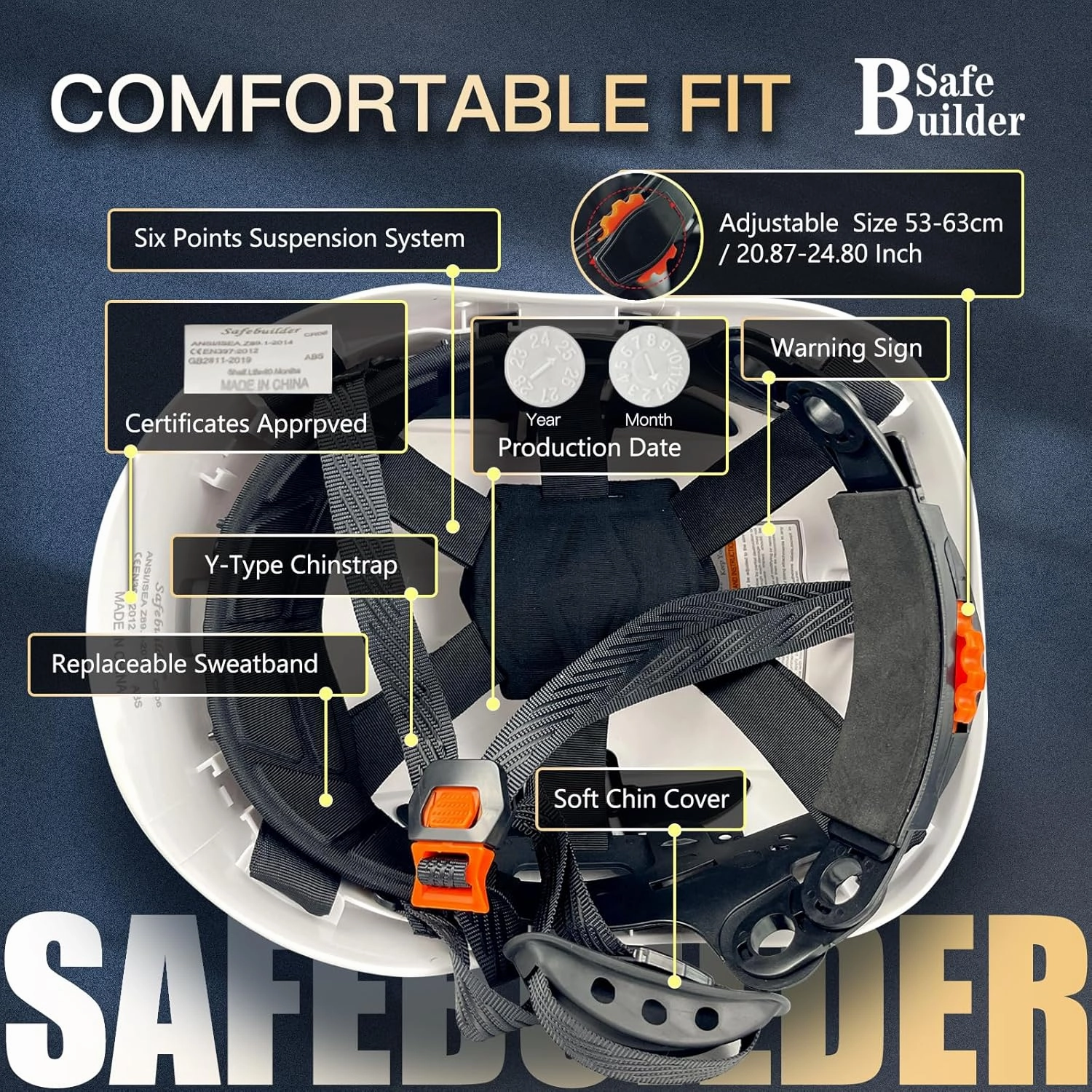 Construction Safety Helmet with Visor ABS Hard Hat Adjustable Ventilation Hardhats Industrial Work Head Protection for Men Certified ANSI/ISEA Z89.1