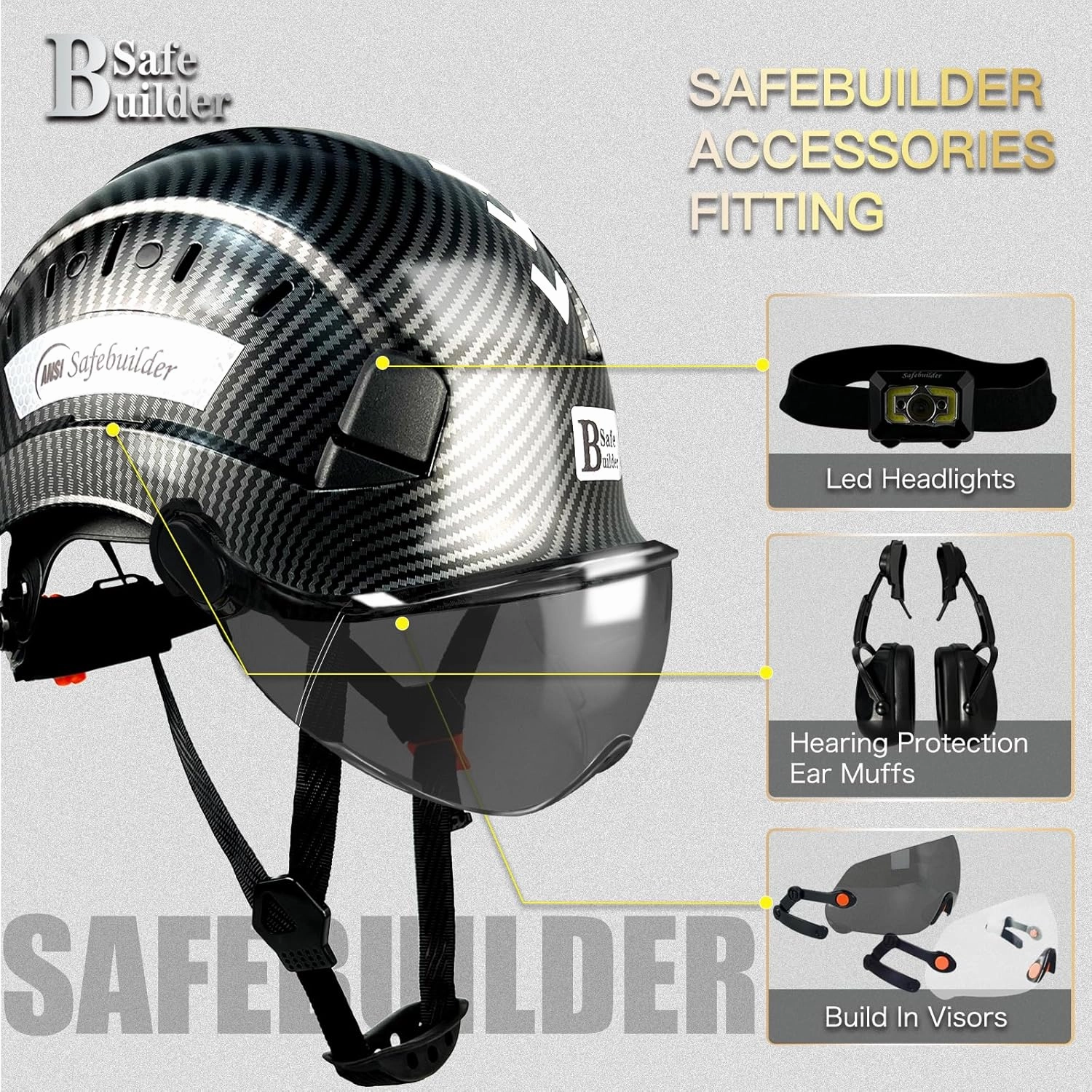 Construction Safety Helmet with Visor ABS Hard Hat Adjustable Ventilation Hardhats Industrial Work Head Protection for Men Certified ANSI/ISEA Z89.1