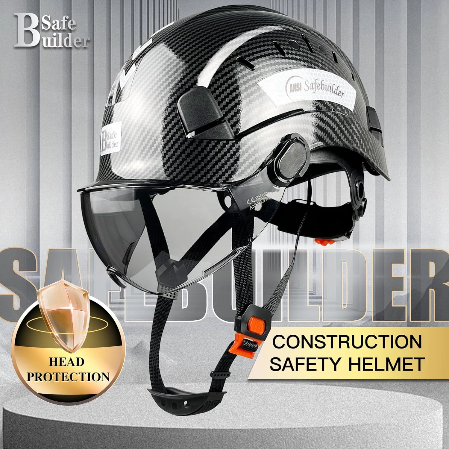 Construction Safety Helmet with Visor ABS Hard Hat Adjustable Ventilation Hardhats Industrial Work Head Protection for Men Certified ANSI/ISEA Z89.1