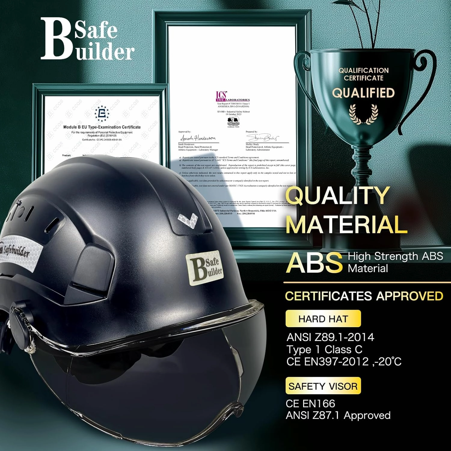 Construction Safety Helmet with Visor ABS Hard Hat Adjustable Ventilation Hardhats Industrial Work Head Protection for Men Certified ANSI/ISEA Z89.1