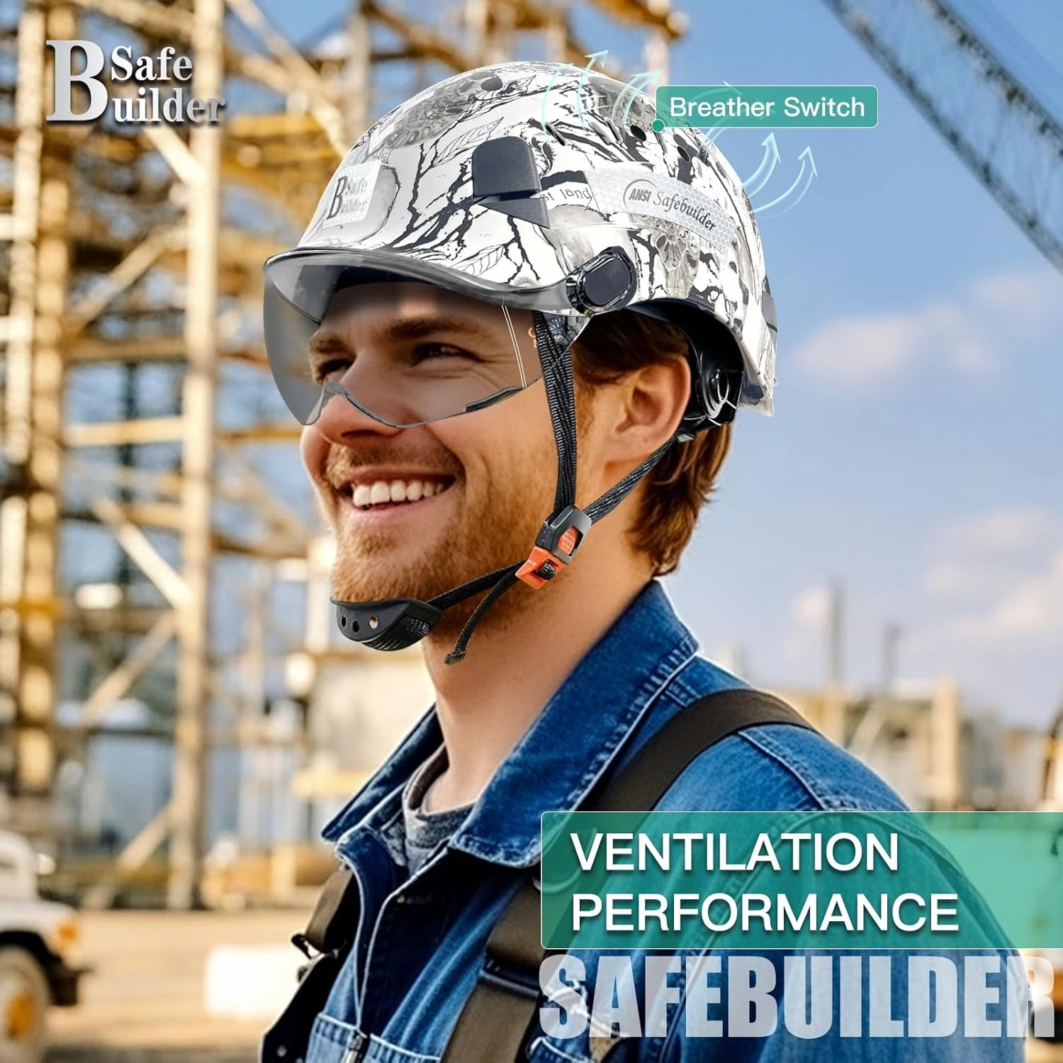 Construction Safety Helmet with Visor ABS Hard Hat Adjustable Ventilation Hardhats Industrial Work Head Protection for Men Certified ANSI/ISEA Z89.1