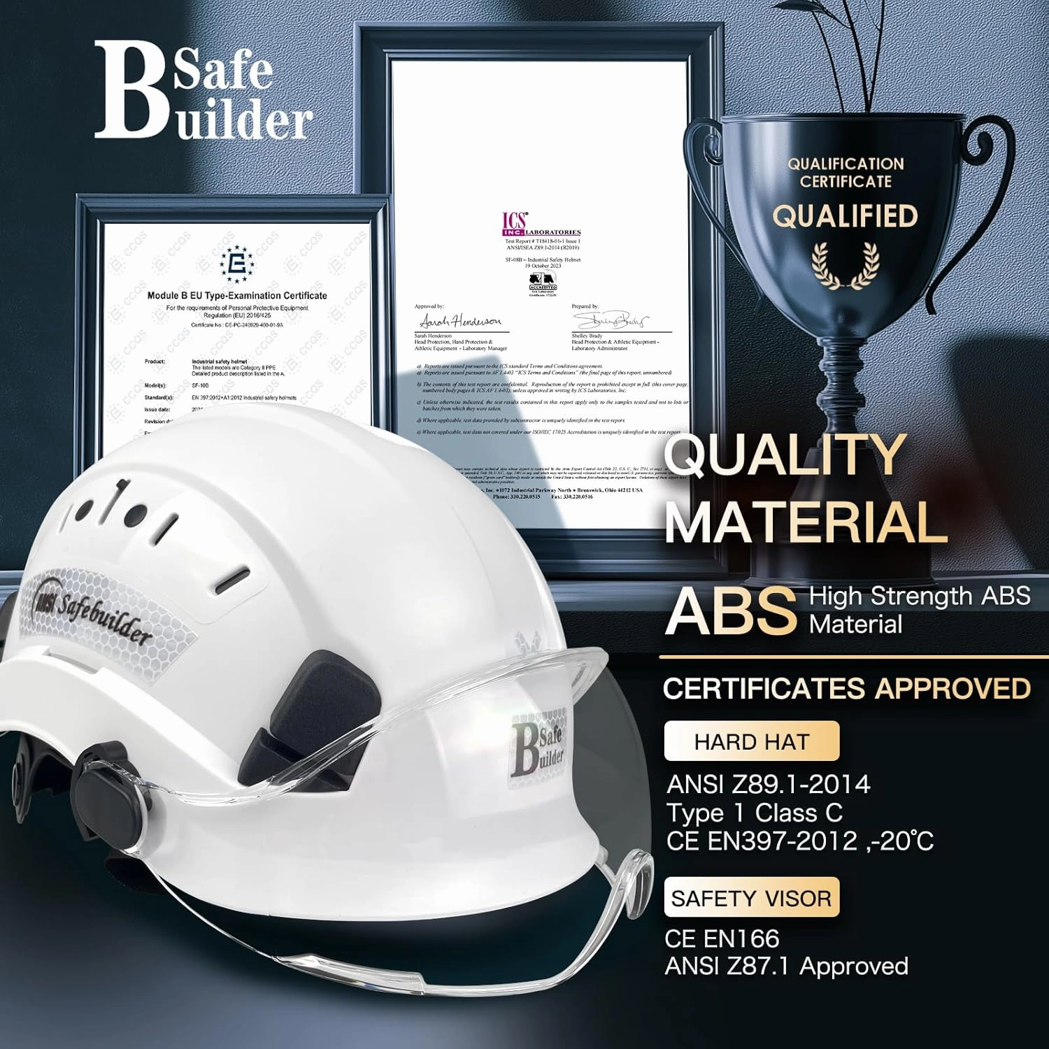 Construction Safety Helmet with Visor ABS Hard Hat Adjustable Ventilation Hardhats Industrial Work Head Protection for Men Certified ANSI/ISEA Z89.1