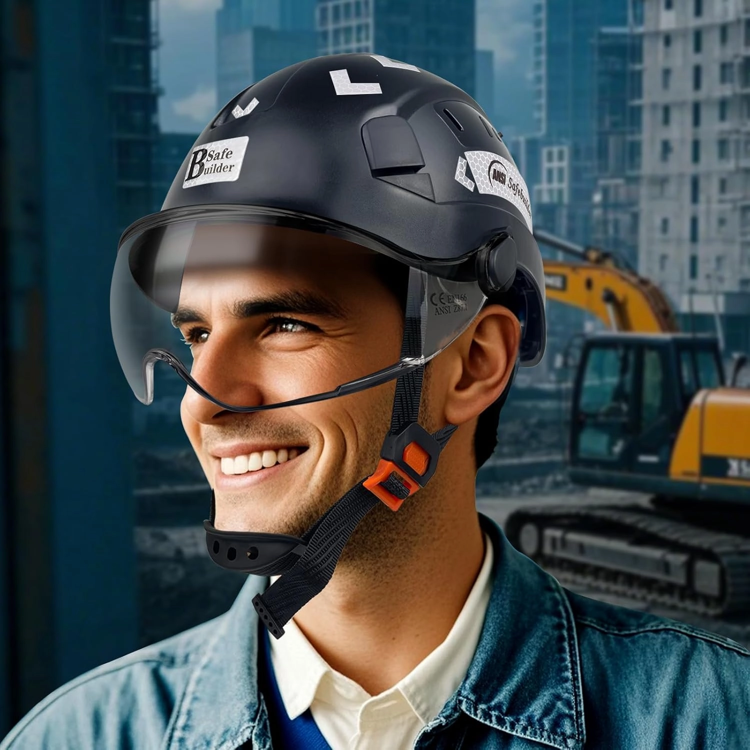 Construction Safety Helmet with Visor ABS Hard Hat Adjustable Ventilation Hardhats Industrial Work Head Protection for Men Certified ANSI/ISEA Z89.1