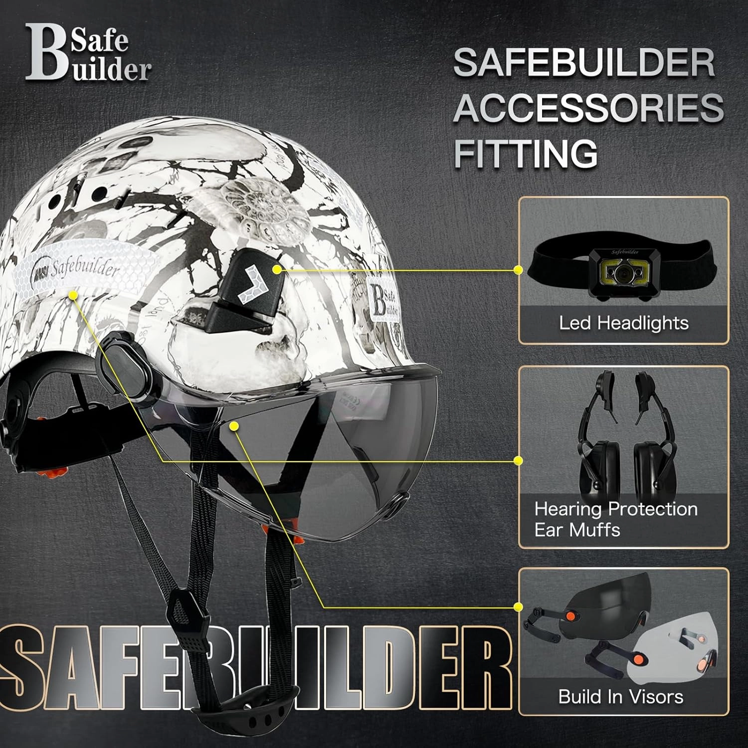 Construction Safety Helmet with Visor ABS Hard Hat Adjustable Ventilation Hardhats Industrial Work Head Protection for Men Certified ANSI/ISEA Z89.1