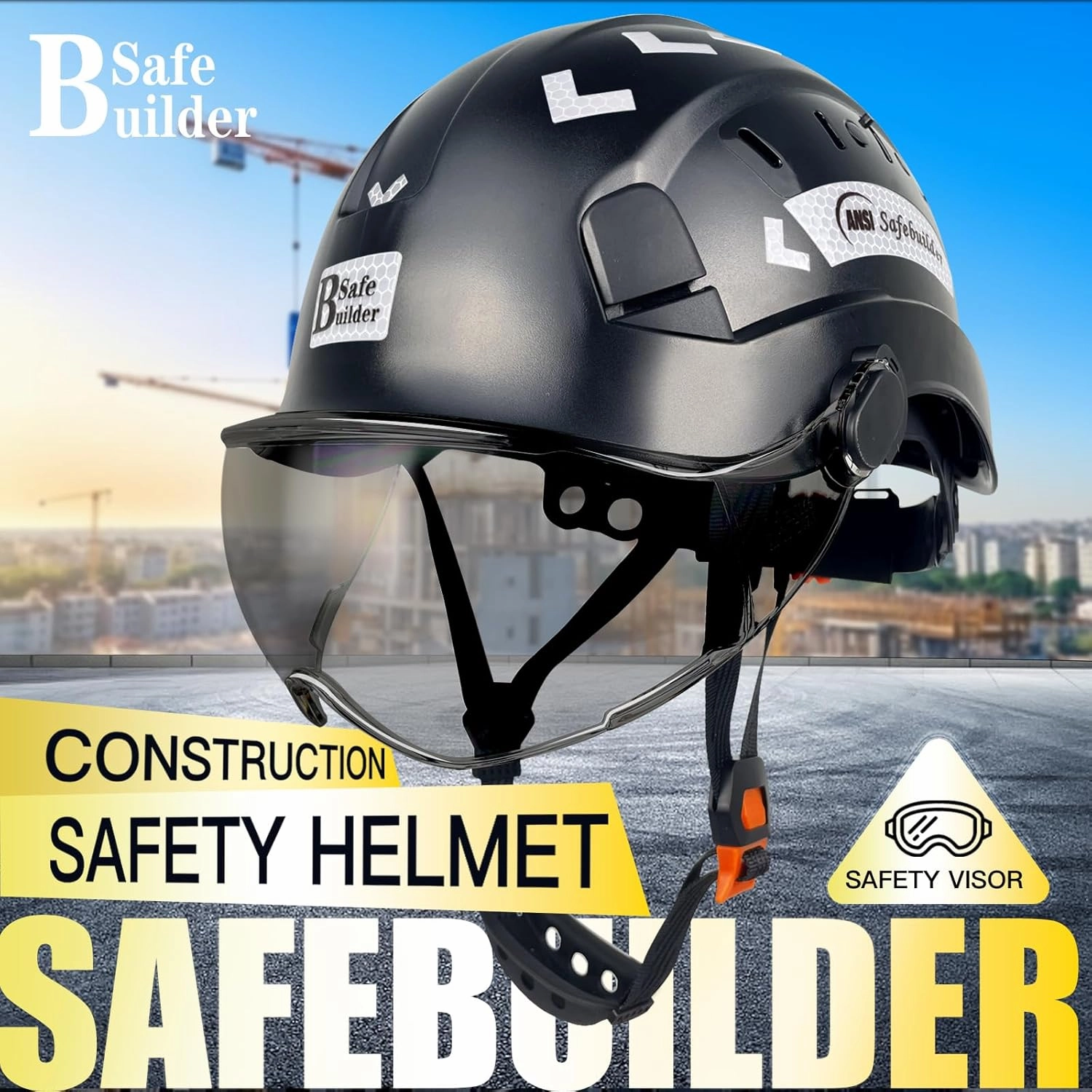 Construction Safety Helmet with Visor ABS Hard Hat Adjustable Ventilation Hardhats Industrial Work Head Protection for Men Certified ANSI/ISEA Z89.1