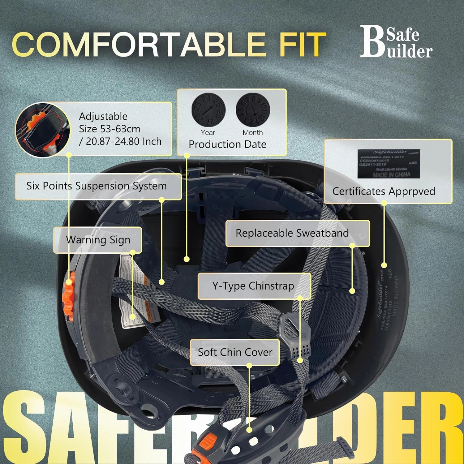 Construction Safety Helmet with Visor ABS Hard Hat Adjustable Ventilation Hardhats Industrial Work Head Protection for Men Certified ANSI/ISEA Z89.1