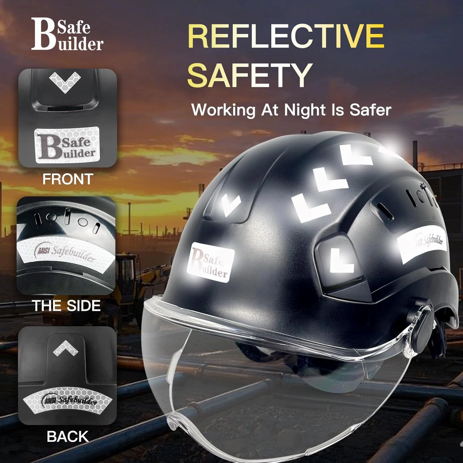 Construction Safety Helmet with Visor ABS Hard Hat Adjustable Ventilation Hardhats Industrial Work Head Protection for Men Certified ANSI/ISEA Z89.1