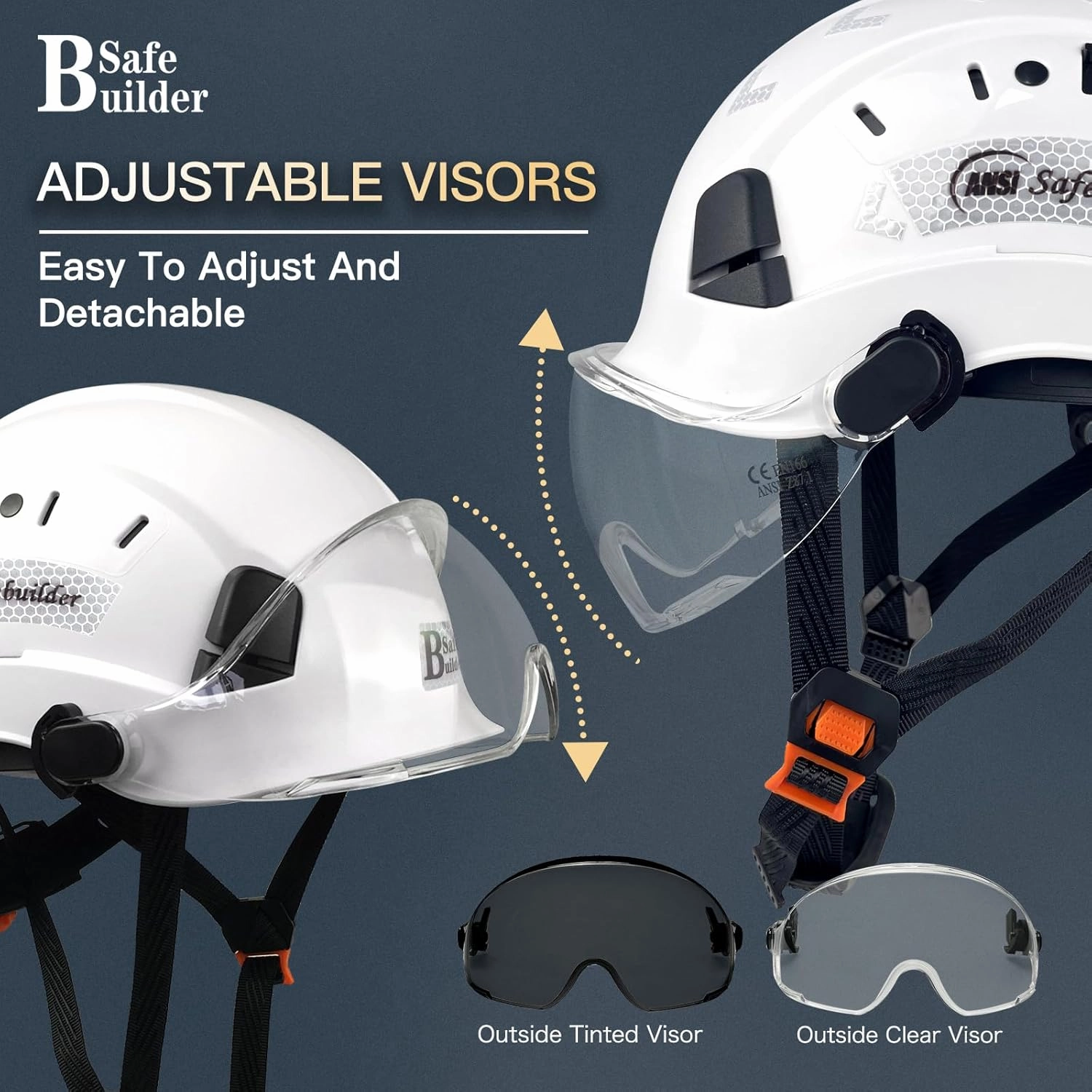 Construction Safety Helmet with Visor ABS Hard Hat Adjustable Ventilation Hardhats Industrial Work Head Protection for Men Certified ANSI/ISEA Z89.1