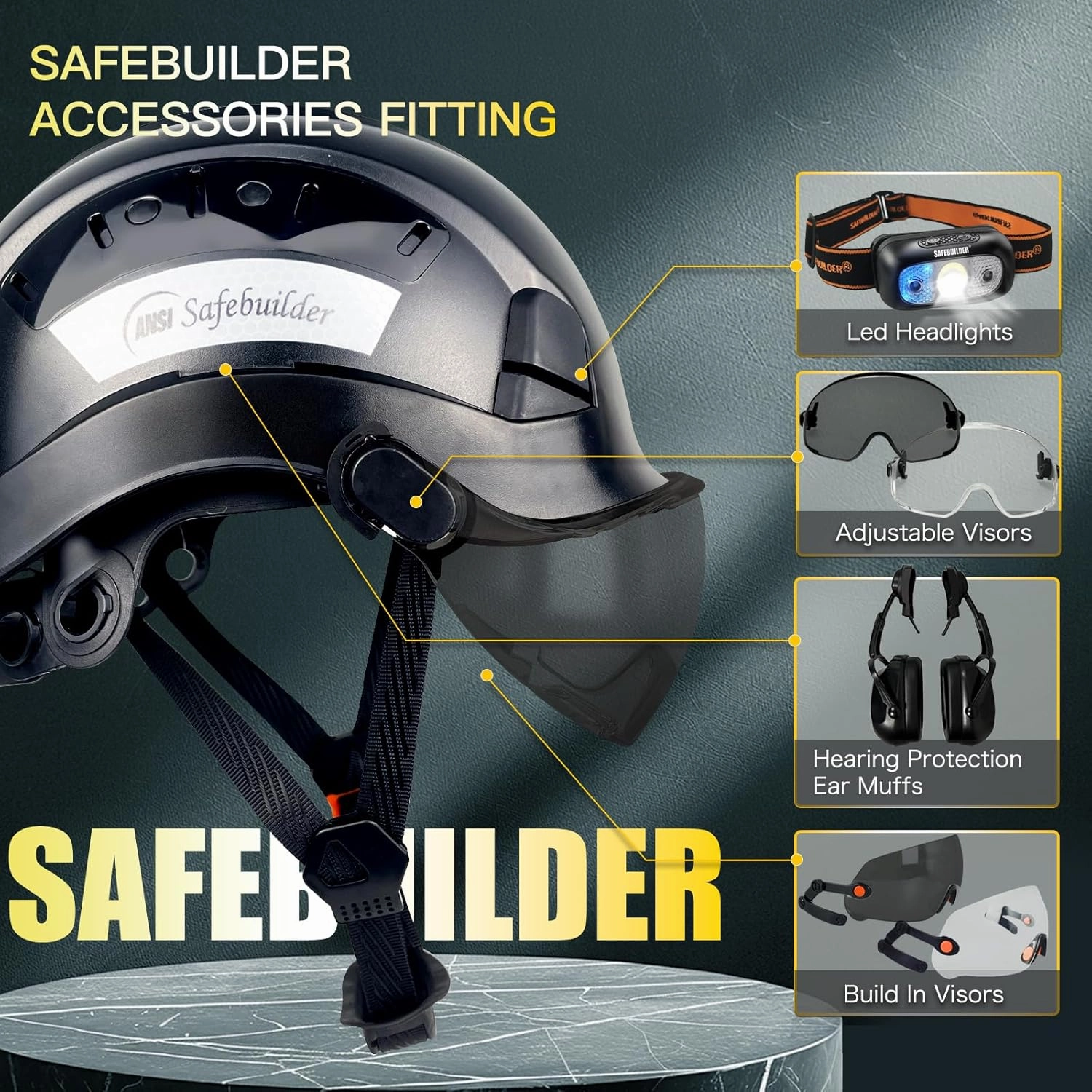 Construction Safety Helmet with Visor ABS Hard Hat Adjustable Ventilation Hardhats Industrial Work Head Protection for Men Certified ANSI/ISEA Z89.1