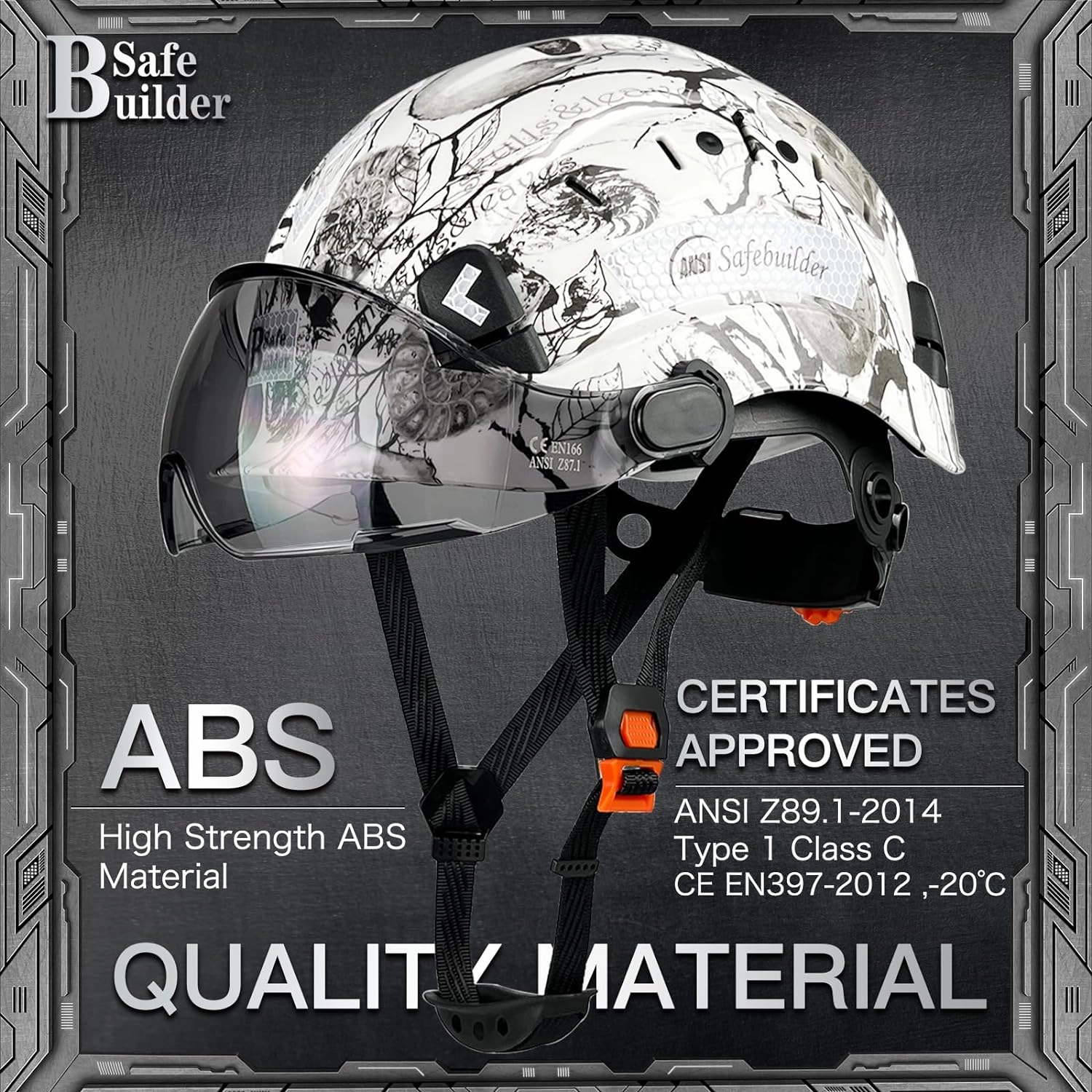 Construction Safety Helmet with Visor ABS Hard Hat Adjustable Ventilation Hardhats Industrial Work Head Protection for Men Certified ANSI/ISEA Z89.1