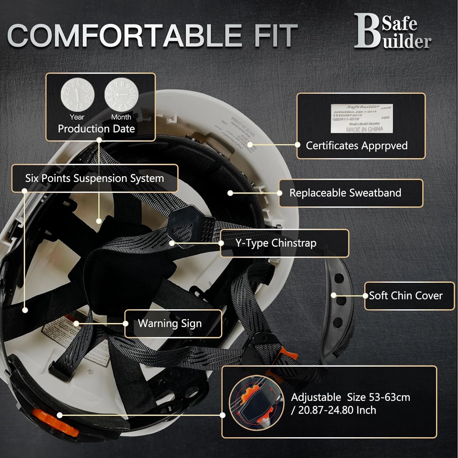 Construction Safety Helmet with Visor ABS Hard Hat Adjustable Ventilation Hardhats Industrial Work Head Protection for Men Certified ANSI/ISEA Z89.1