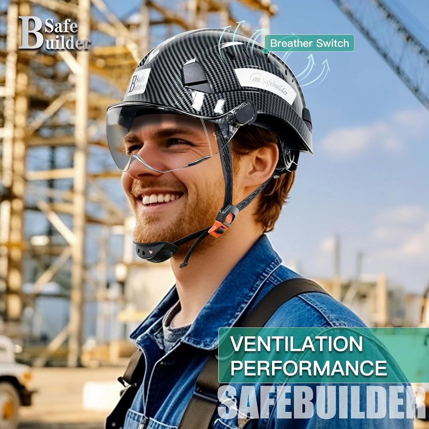 Construction Safety Helmet with Visor ABS Hard Hat Adjustable Ventilation Hardhats Industrial Work Head Protection for Men Certified ANSI/ISEA Z89.1