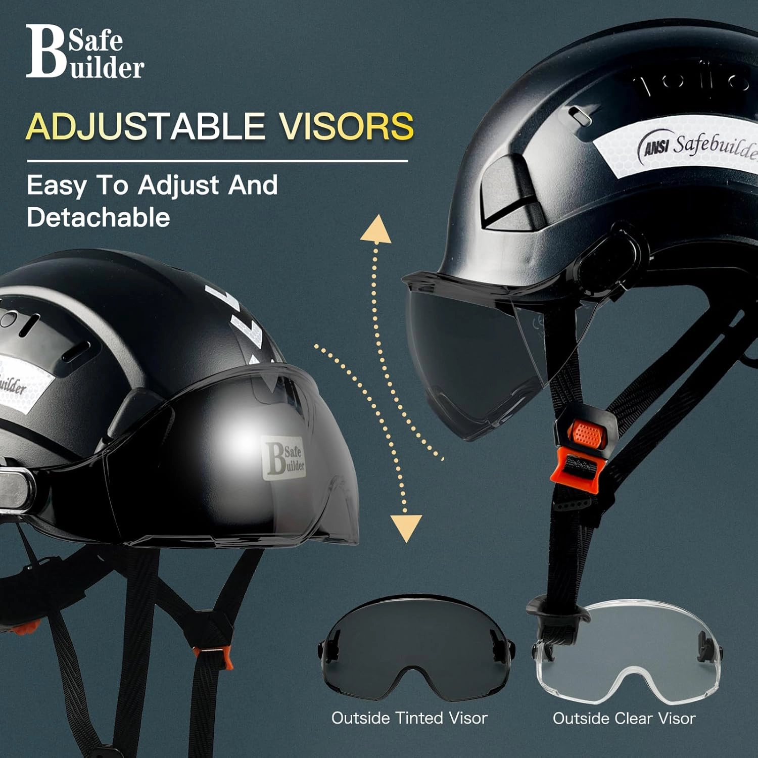 Construction Safety Helmet with Visor ABS Hard Hat Adjustable Ventilation Hardhats Industrial Work Head Protection for Men Certified ANSI/ISEA Z89.1