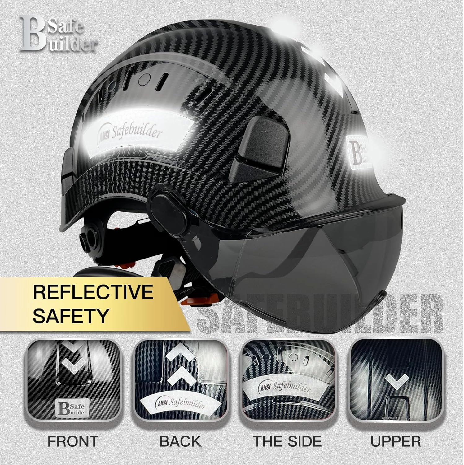 Construction Safety Helmet with Visor ABS Hard Hat Adjustable Ventilation Hardhats Industrial Work Head Protection for Men Certified ANSI/ISEA Z89.1