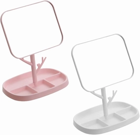 Convenient Mirror Set 2 Pcs Rotating Makeup Mirrors Storage for Home Desk Dresser