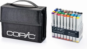 Copic Sketch Alcohol Markers 36pc Set & Empty Wallet (White Logo) Bundle Set