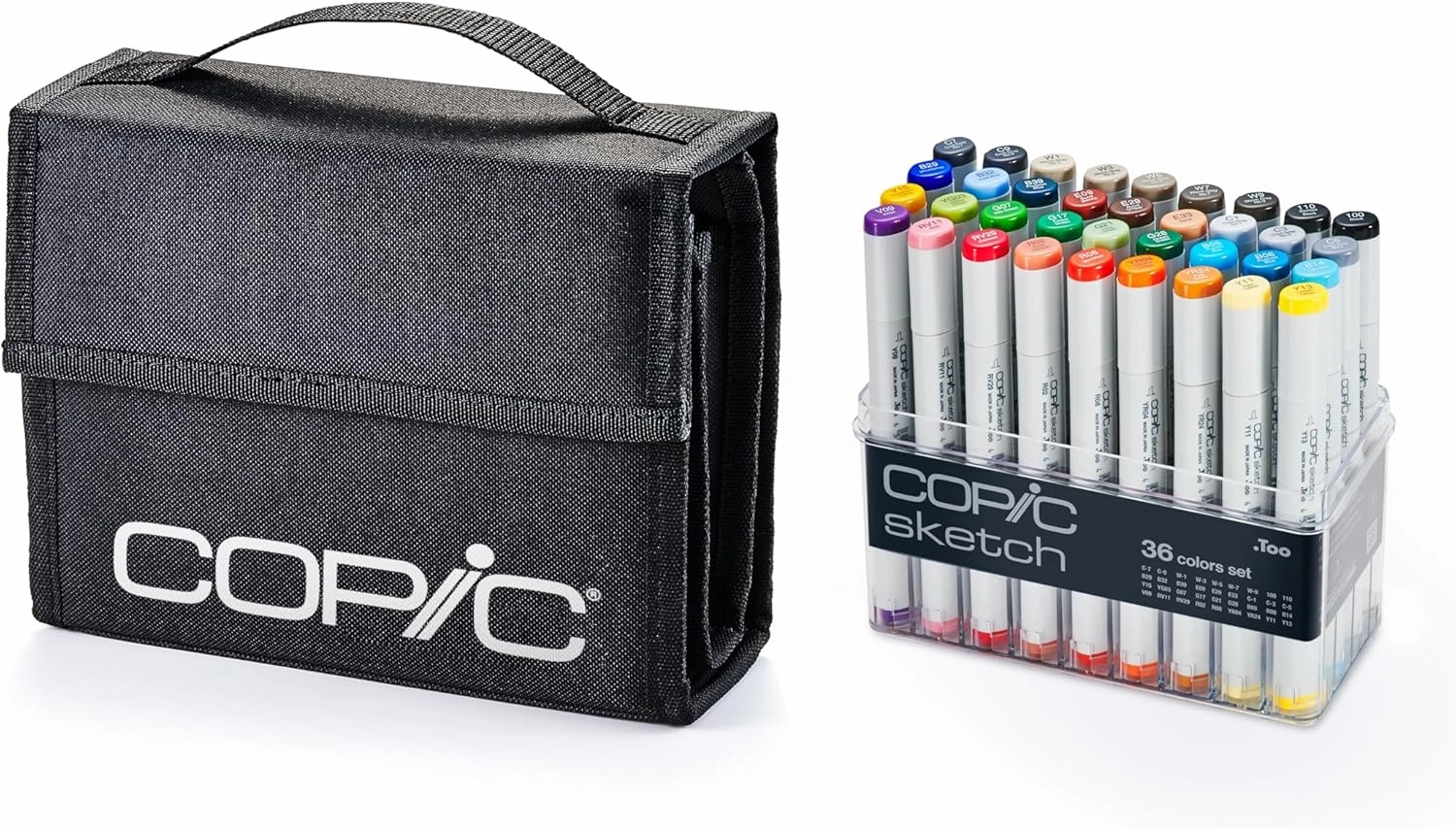 Copic Sketch Alcohol Markers 36pc Set & Empty Wallet (White Logo) Bundle Set
