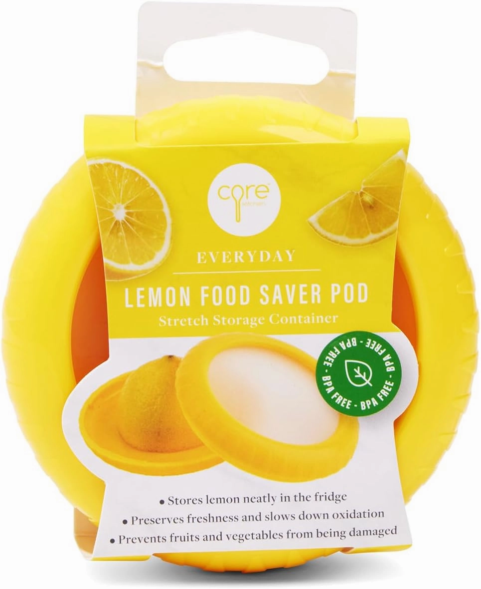 Core Home Kitchen Refrigerator One Size BPA Free Silicone Food Storage Saver Keeper Stretch Pod, Bright Yellow, Lemon
