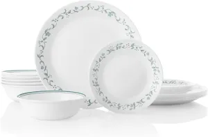 Corelle Vitrelle 18-Piece Service for 6 Dinnerware Set Triple Layer Glass and Chip Resistant, Lightweight Round Plates and Bowls Set, Country Cottage