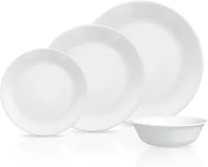 Corelle Vitrelle 8-Piece Service for 2 Dinnerware Set, Triple Layer Glass and Chip Resistant, Lightweight Round Plates and Bowls Set, Winter Frost White