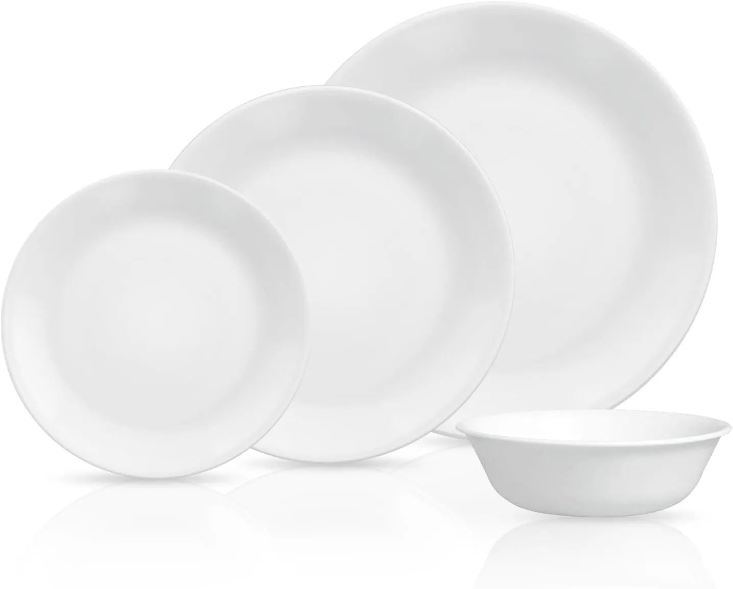Corelle Vitrelle 8-Piece Service for 2 Dinnerware Set, Triple Layer Glass and Chip Resistant, Lightweight Round Plates and Bowls Set, Winter Frost White