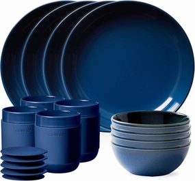 Corelle Stoneware Dinnerware Set, Handmade Reactive & Solid Glazed Ceramic Plates and Bowls, Modern Rustic Style Round Dishes, Service for 4, Navy 16 PIECE SET