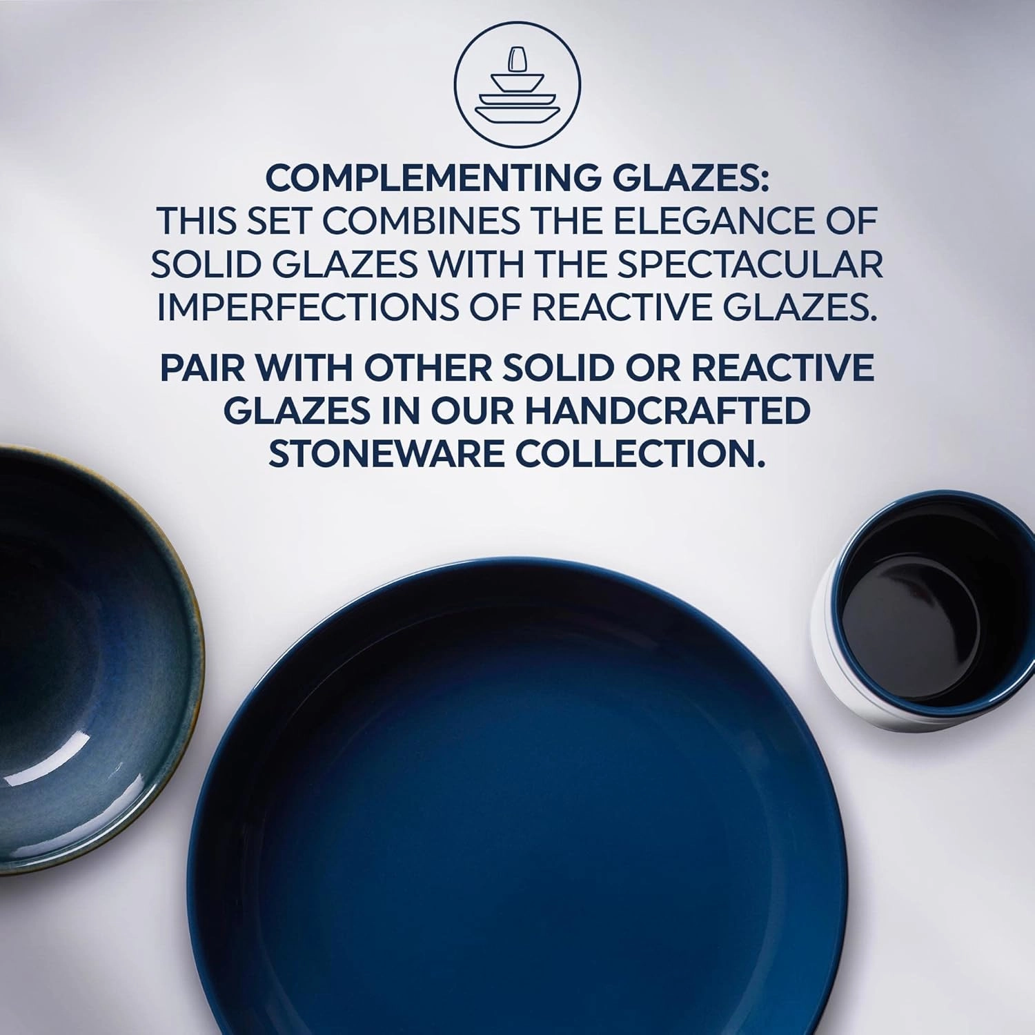 Corelle Stoneware Dinnerware Set, Handmade Reactive & Solid Glazed Ceramic Plates and Bowls, Modern Rustic Style Round Dishes, Service for 4, Navy 16 PIECE SET