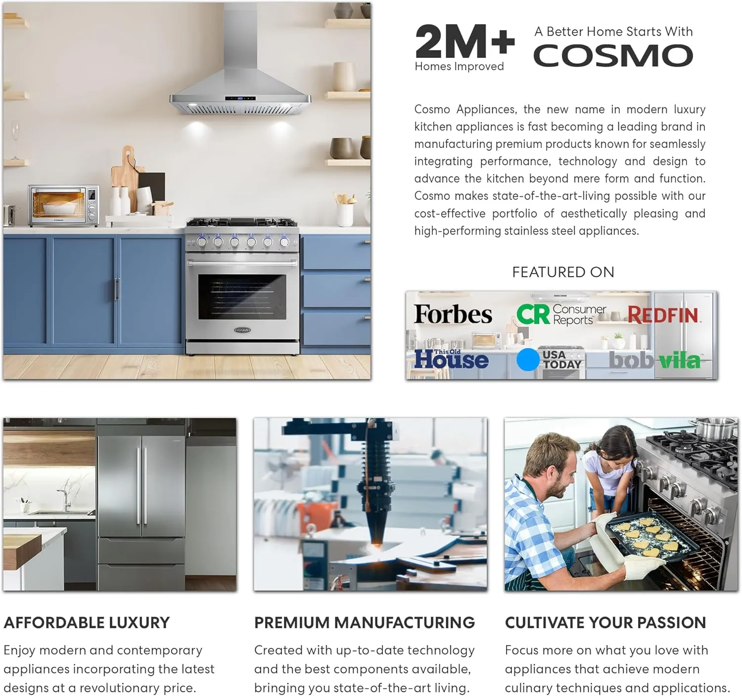 COSMO COS-63ISS90 Island Range Hood with 3-Speed Fan, 380 CFM, Permanent Filters, LED Lights, Soft Touch Controls, Ducted Kitchen Vent Hood Extractor, 36 inch, Stainless Steel