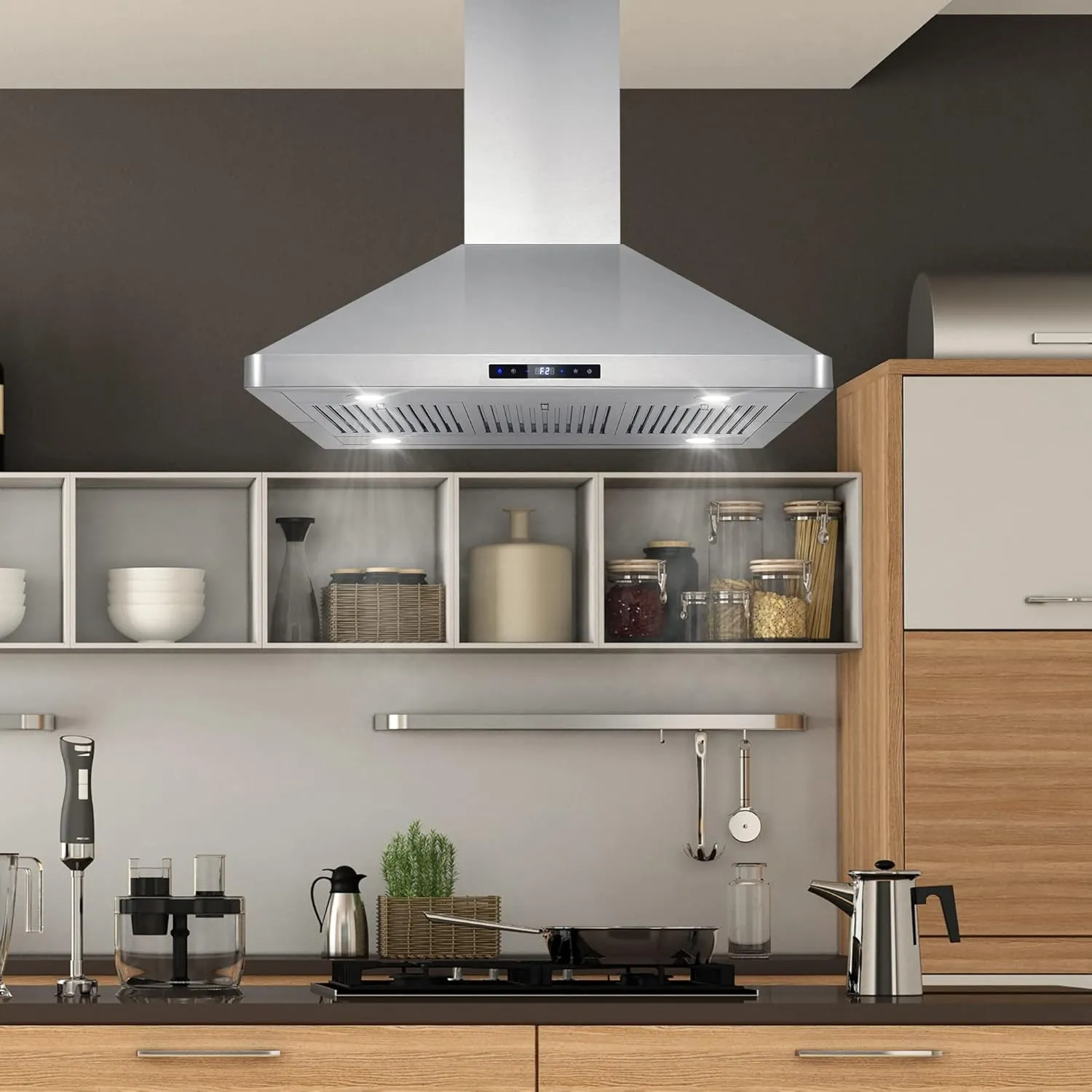 COSMO COS-63ISS90 Island Range Hood with 3-Speed Fan, 380 CFM, Permanent Filters, LED Lights, Soft Touch Controls, Ducted Kitchen Vent Hood Extractor, 36 inch, Stainless Steel