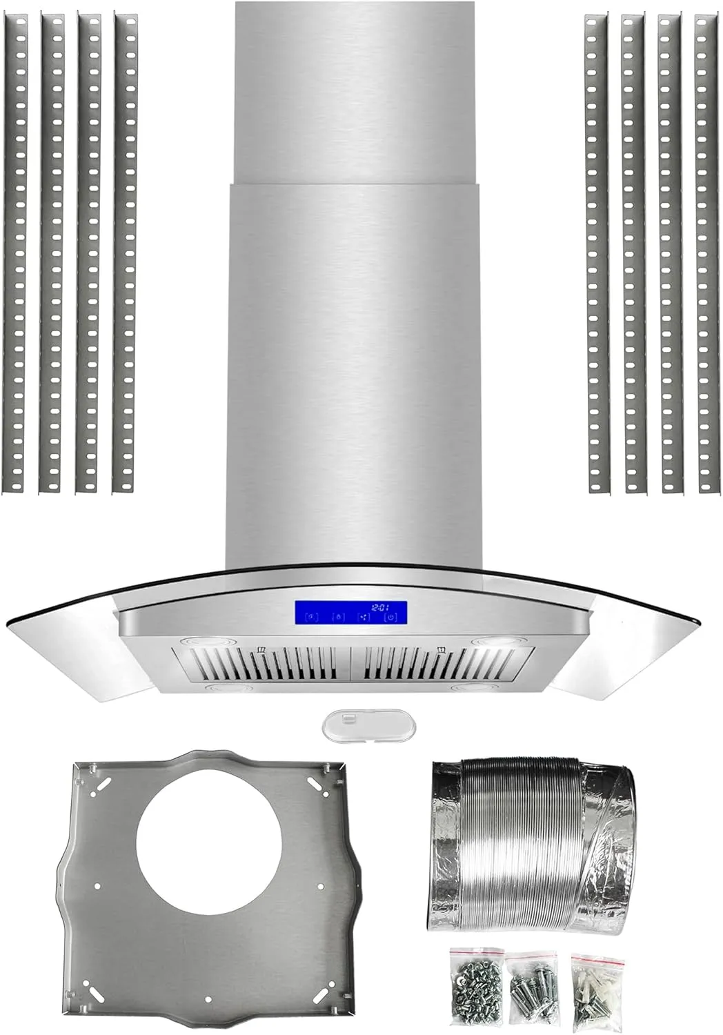 COSMO COS-668ICS750 30 in. Lumin Collection 380 CFM Ducted Island Range Hood, Soft Touch Controls, LED Lights, Stainless Steel