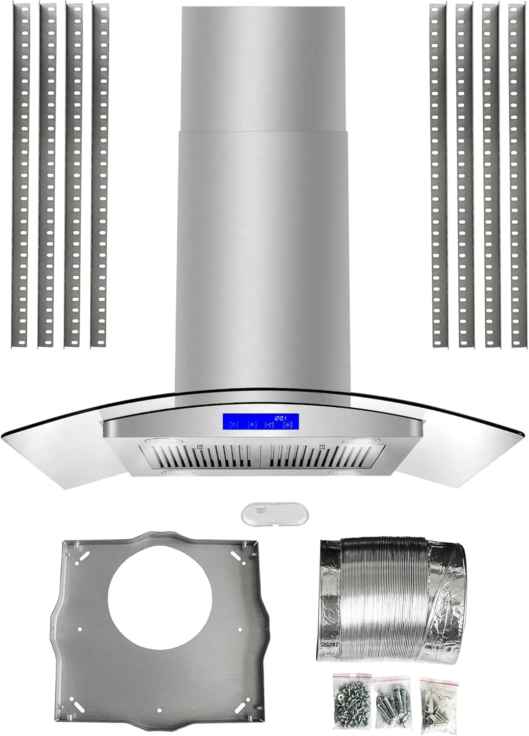 COSMO COS-668ICS900 36 in. Lumin Collection 380 CFM Ducted Island Range Hood, Soft Touch Controls, LED Lights, Stainless Steel