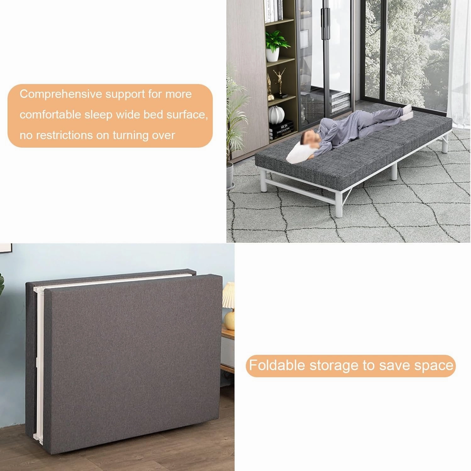 Cots for Camping with Silent Pulley Folding Camping Cot Lightweight Folding Bed Strong Steel Frame Supports for Office, Home Nap(Blue,200x60x48cm/79x24x19in)