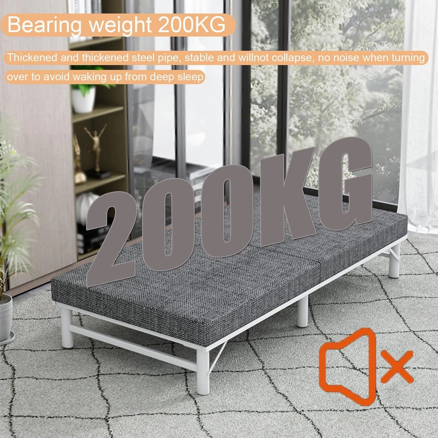 Cots for Camping with Silent Pulley Folding Camping Cot Lightweight Folding Bed Strong Steel Frame Supports for Office, Home Nap(Blue,200x60x48cm/79x24x19in)