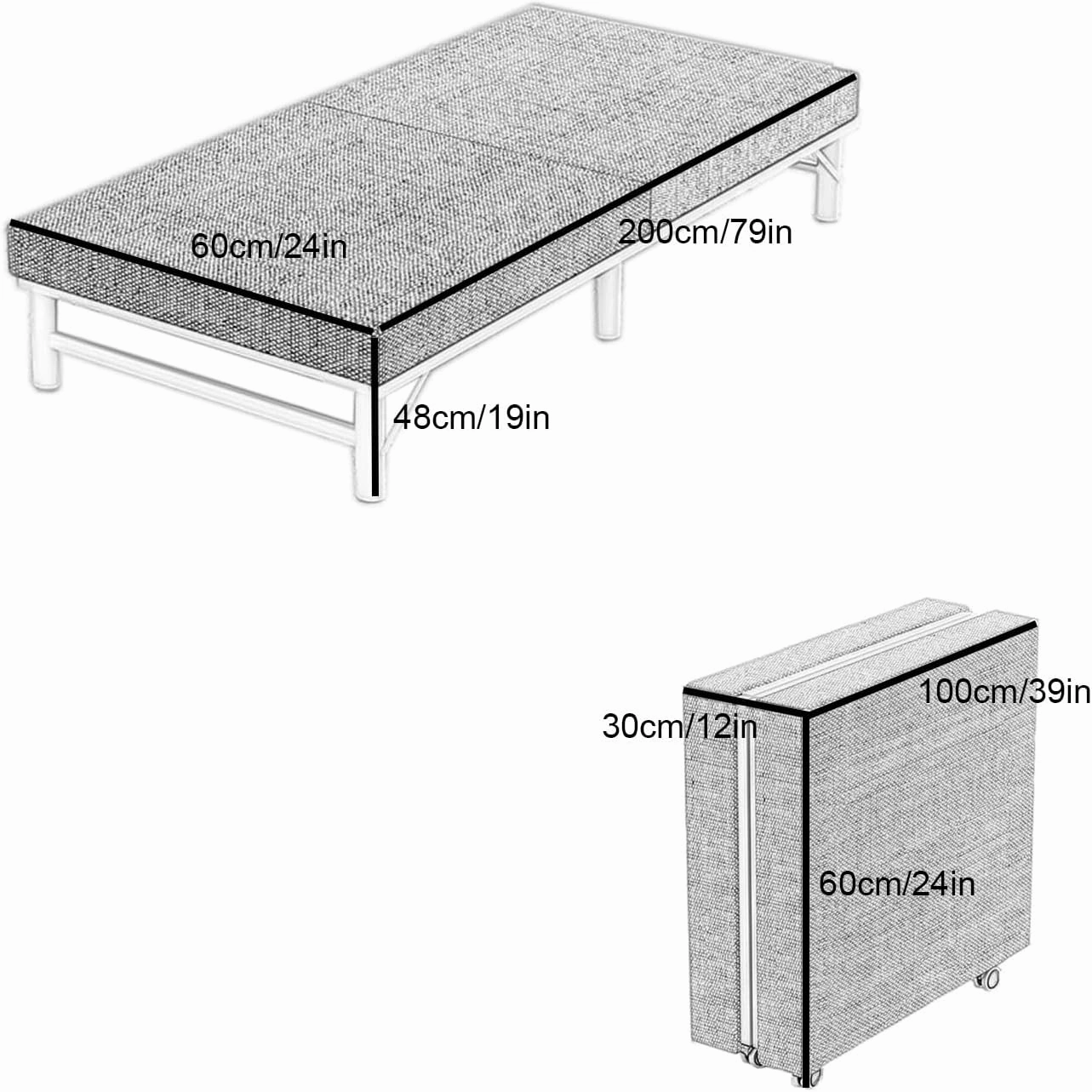 Cots for Camping with Silent Pulley Folding Camping Cot Lightweight Folding Bed Strong Steel Frame Supports for Office, Home Nap(Blue,200x60x48cm/79x24x19in)