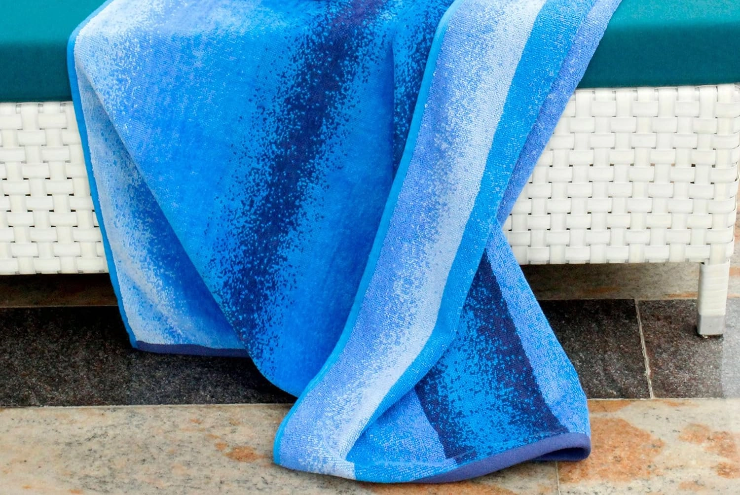 COTTON CRAFT Ombre Stripe Extra Wide Beach Towel for Two - 58x68 - Pure Cotton - Double Woven Jacquard Thick Plush Super Soft Luxurious Velour Pile - Pool Picnic Bath - 450 GSM - Blue