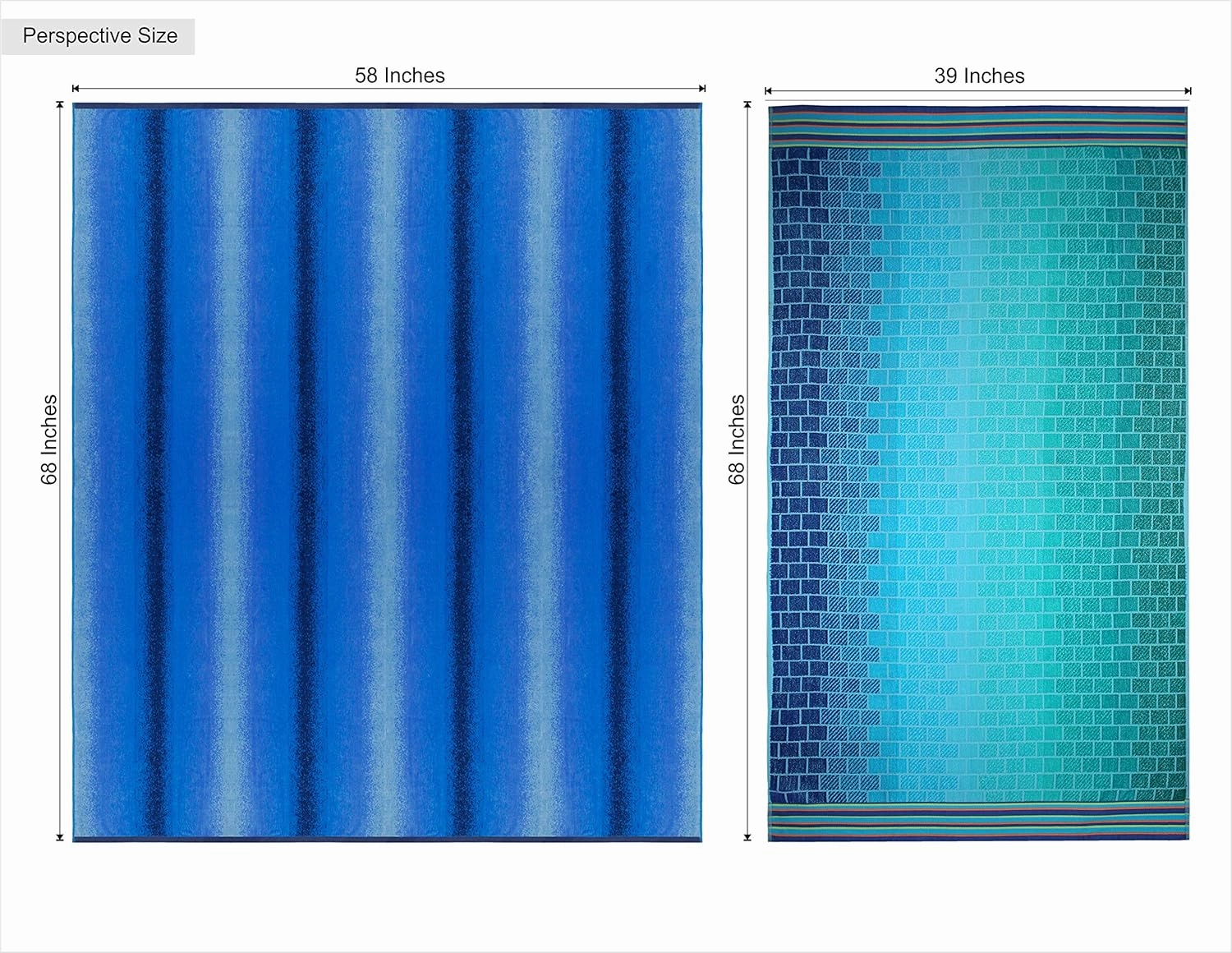 COTTON CRAFT Ombre Stripe Extra Wide Beach Towel for Two - 58x68 - Pure Cotton - Double Woven Jacquard Thick Plush Super Soft Luxurious Velour Pile - Pool Picnic Bath - 450 GSM - Blue