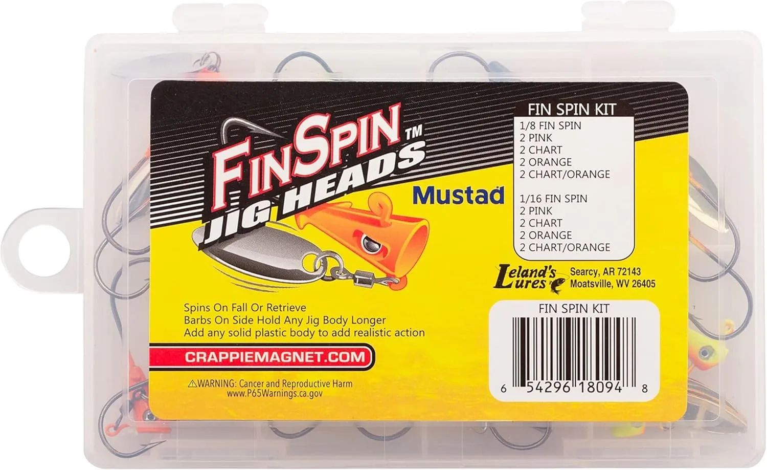 Crappie Magnet Fin Spin Kit, Freshwater Fishing Equipment and Accessories, 8 Size 1/8 Jig Heads, and 8 Size 1/16 Jig Heads (Packaging may vary)