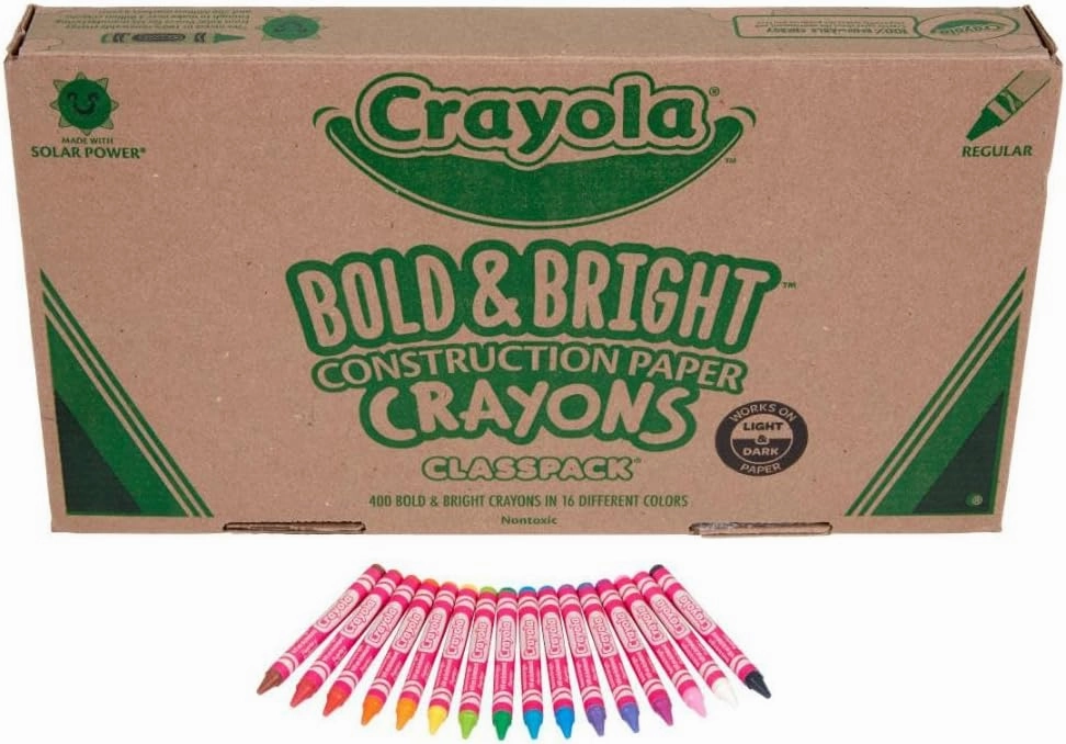 Crayola Construction Paper Crayons Classpack, Bulk Assorted School Supplies, 16 Colors, 400/Set (Packaging May Vary)