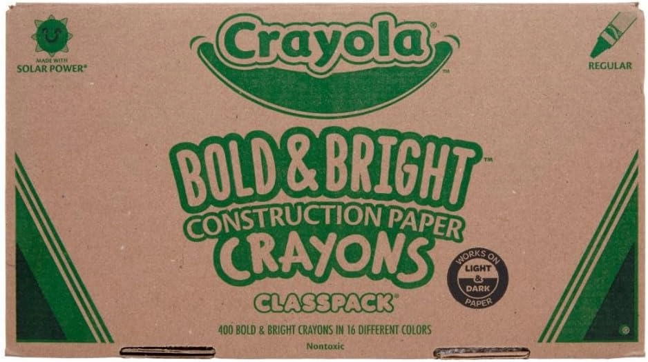 Crayola Construction Paper Crayons Classpack, Bulk Assorted School Supplies, 16 Colors, 400/Set (Packaging May Vary)