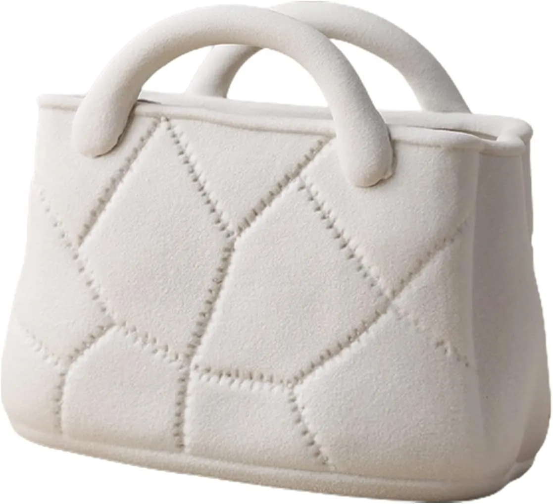 Creative Ceramic Handbag Vase,Small Modern Flower Vase for Home Decoration,Creative Handbag Purse Vase for Flowers,Minimalist Hydroponic Flower Set,Fresh Flower Vase Decoration(White)