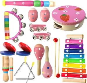 CREPRO Kids Musical Instruments, Orff Wooden Musical Toys for Toddlers 3 , Natural Colors Percussion Instruments Set, Kids Preschool Educational Birthday Gifts