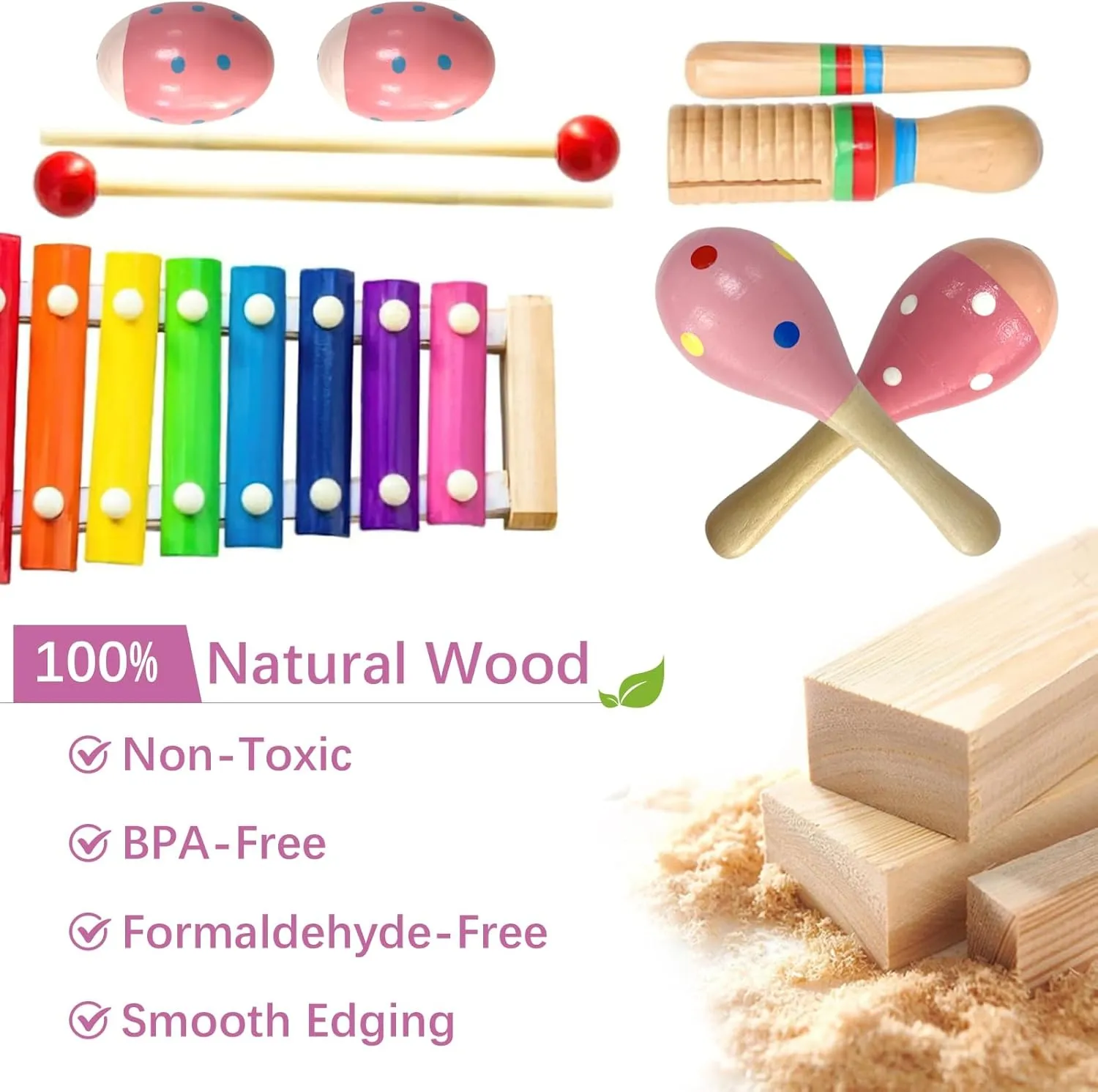 CREPRO Kids Musical Instruments, Orff Wooden Musical Toys for Toddlers 3 , Natural Colors Percussion Instruments Set, Kids Preschool Educational Birthday Gifts