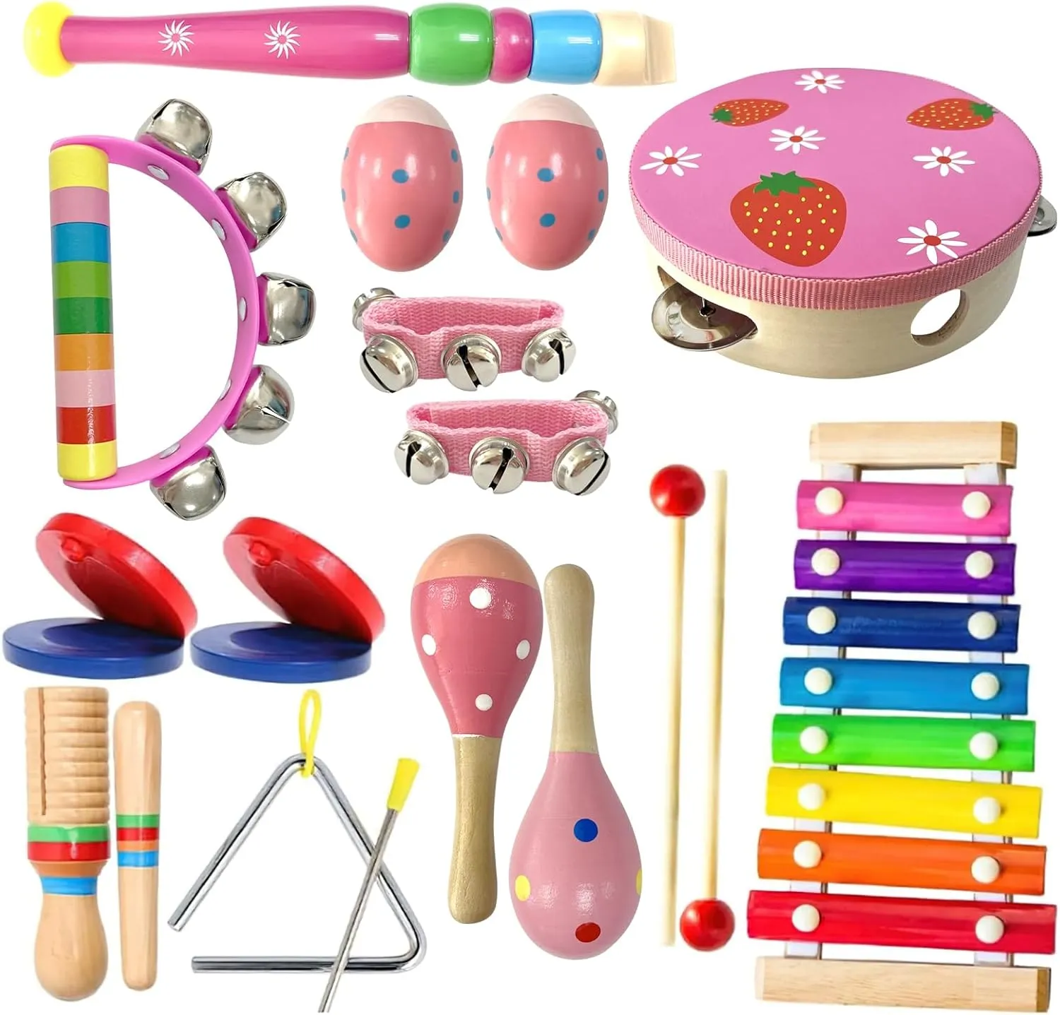 CREPRO Kids Musical Instruments, Orff Wooden Musical Toys for Toddlers 3 , Natural Colors Percussion Instruments Set, Kids Preschool Educational Birthday Gifts